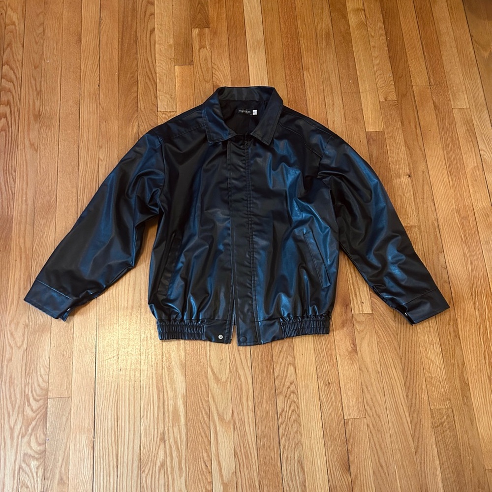 DONATING SOON Black Faux Leather BomberJacket